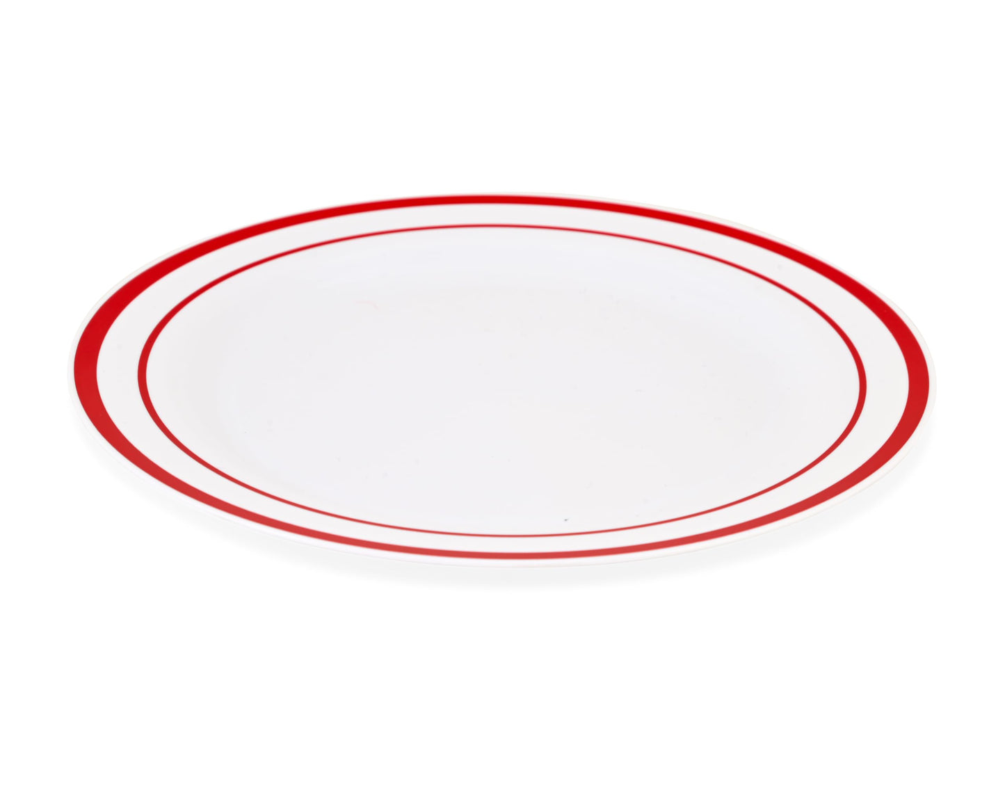 Crystal Ridge Tableware 120-Piece Premium Salad Plates Set - Disposable White Plastic With Red Rim for Party and Wedding