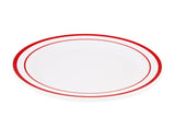 Crystal Ridge Tableware 120-Piece Premium Salad Plates Set - Disposable White Plastic With Red Rim for Party and Wedding