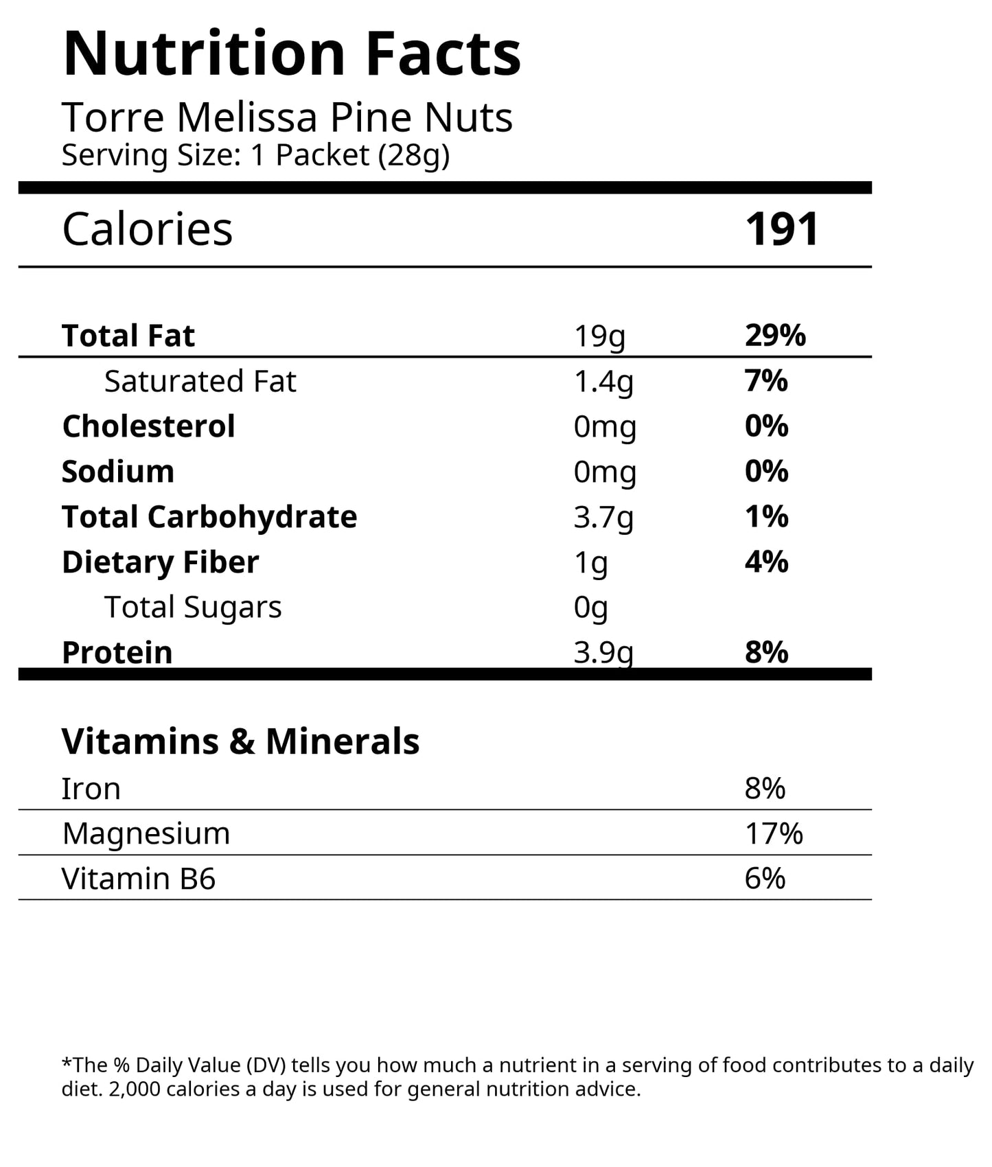 Torre Melissa Pine Nuts (Pack of 10) - 1oz Individual Bags - RAW, Kosher Certified, Gluten-Free, Non-GMO - Premium Whole Pine Nuts for Snacking