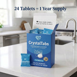 CrystalTabs Dishwasher Cleaner Tablets - Deep Clean Descaler - Fragrance-Free - Removes Lime Scale, Hard Water & Odor - 24 Count Year Supply