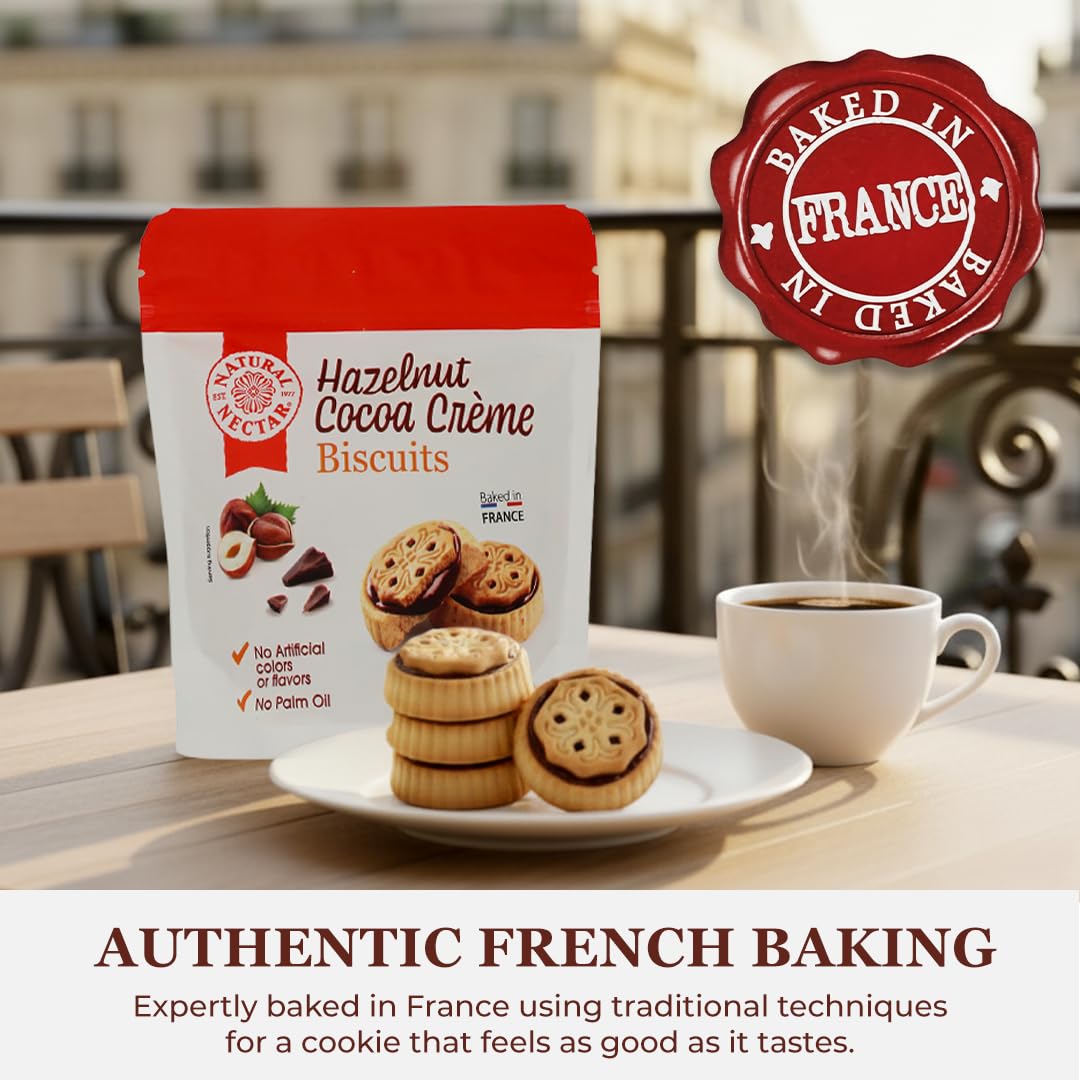 Natural Nectar Hazelnut Cocoa Crème Biscuits 6.35 oz - Sandwich Biscuits Filled with Smooth Hazelnut Cocoa Cream; Snack Cookies for Coffee Breaks