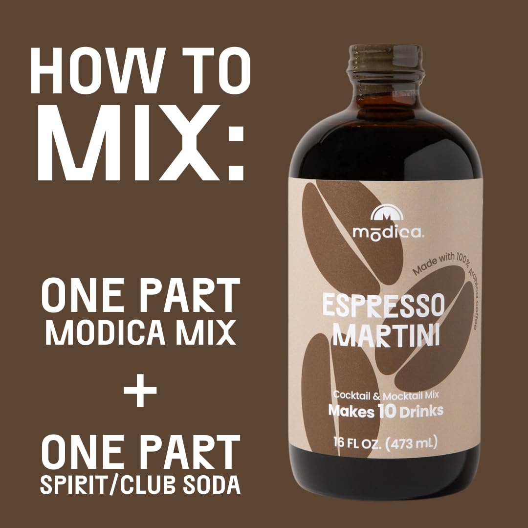 Modica Espresso Martini - Premium Non-Alcoholic Cocktail & Mocktail Mixer (10 Servings) Created by Award-Winning Mixologist