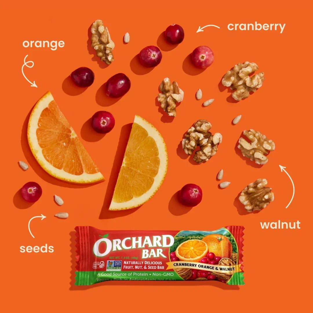 Orchard Bars Non-GMO Fruit & Nut, Cranberry Orange Walnut, 1.4 Oz, 12 Count, Pack of 9