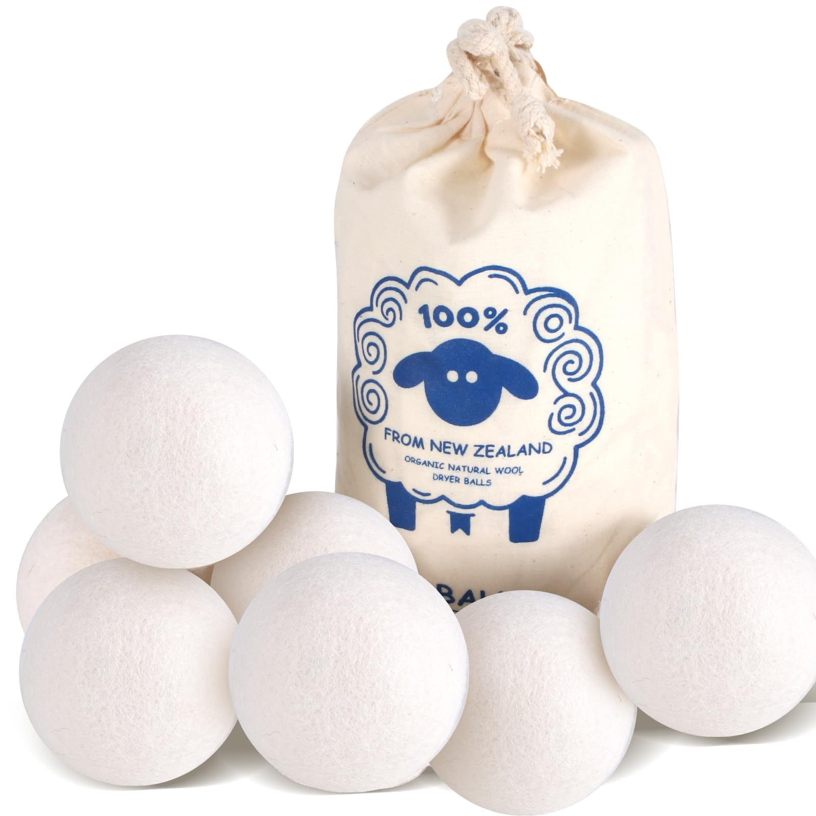 Wool Dryer Balls (2.4")6-Pack, Dryer Balls Laundry Reusable, Natural Fabric Softener, Reduces Clothing Wrinkles, Cuts Drying Time, A More Effective