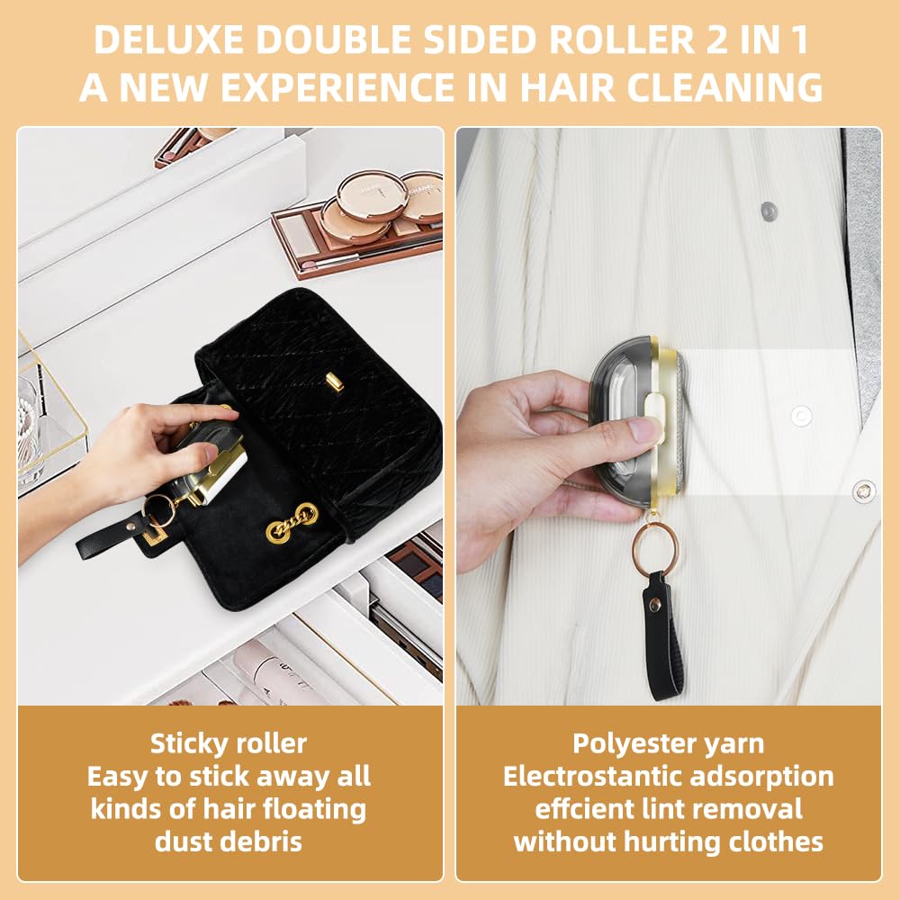 Double Sided Travel Portable Lint Roller, Reusable Mini Super Sticky Dog and Cat Pet Hair Remover for Clothes Bags Car Lint Roller with 3