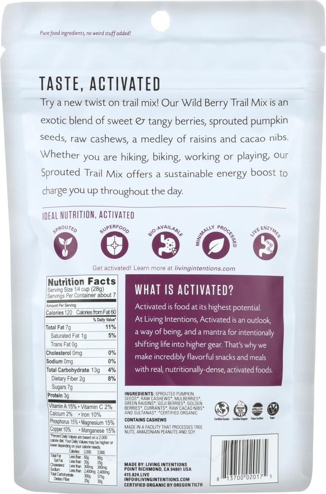 Living Intentions Organic Activated Sprouted Trail Mix Wild Berry - 7 oz - 2 pc