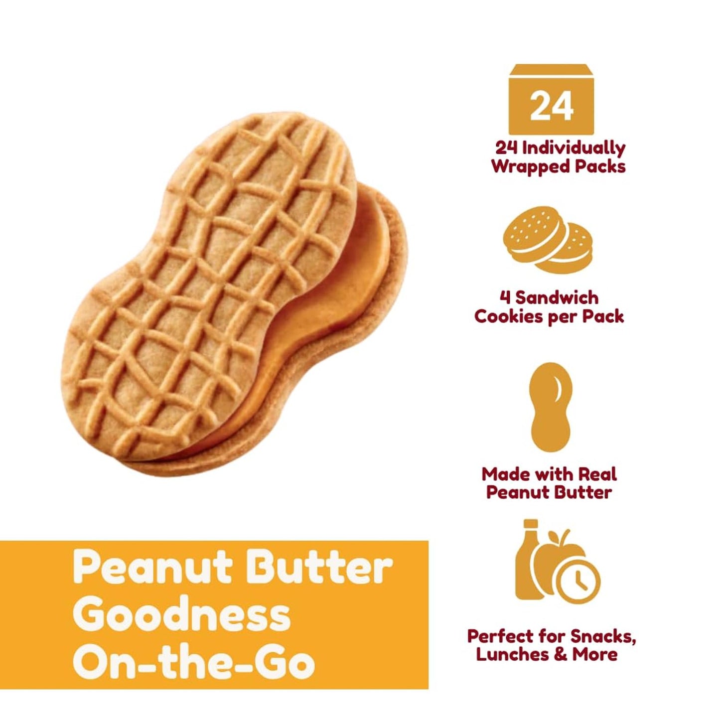 Nutter Butter Peanut Butter Sandwich Cookies, 24 Pack - Crunchy Classic Snack Packs, Individually Wrapped Cookies for Lunchboxes, Sharing & On-the-Go