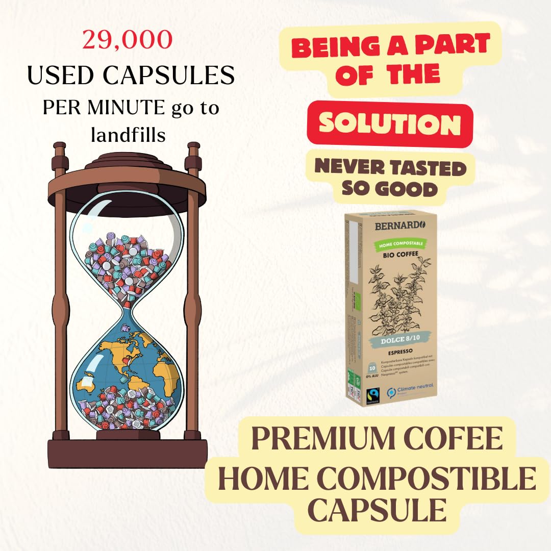 Bernardo Variety: Dolce, Perla, Forte, USDA Organic Espresso Capsules Compatible with Nespresso Original Line, Biodegradable and Home Compostable