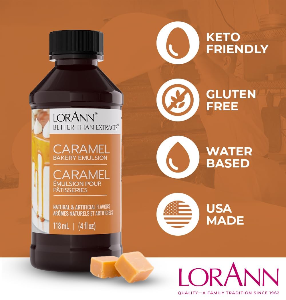 Lorann Oils Caramel Bakery Emulsion: Rich Flavor, Perfect for Boosting Sweet Caramel Notes in Cakes, Cookies & Desserts, Gluten-Free, Keto-Friendly
