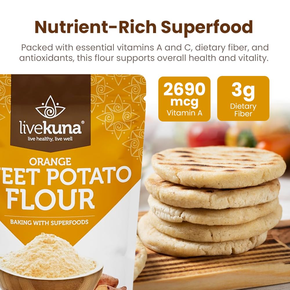 LiveKuna - Orange Sweet Potato Flour, Sweet Potato Flour for Baking, Gluten-Free Baking Flour, Alternative for Almond Flour, Rice Flour & Coconut