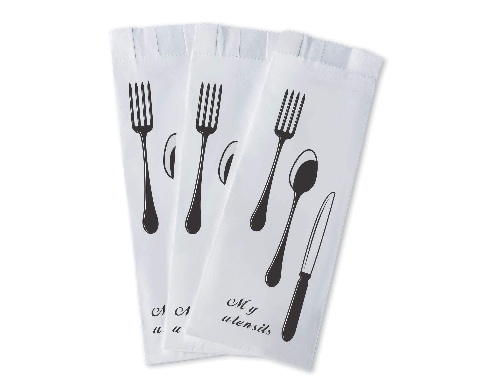 100 Pack 100% White Kraft Paper Bags, 2.75 x 10 inches White Plain Bag Kitchen Cutlery Utensils Holder