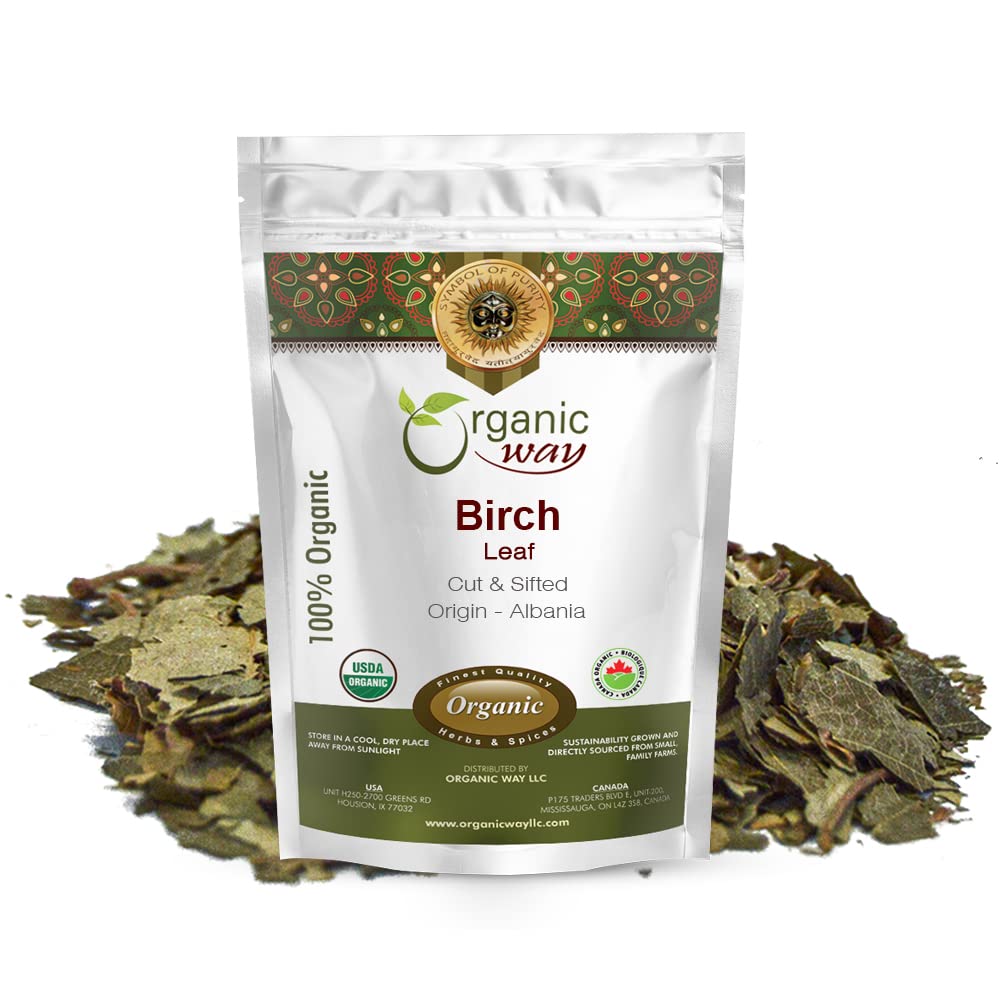 Organic Way Birch Leaf (Betula pendula) Cut & Sifted - European Wild-Harvest | Herbal Tea | Kosher & USDA Certified | Vegan, Non-GMO & Gluten Free |