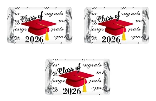 RokAPary 60 Graduation Cap Party Class of 2026 Miniatures Candy Bar Wrapper, (Set of 60) Mini Candy Chocolate Bar Stickers, Labels, Candy Not