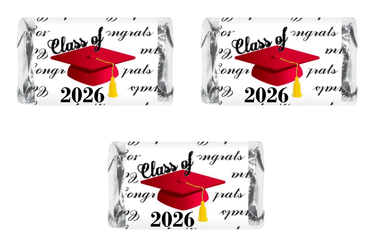 RokAPary 60 Graduation Cap Party Class of 2026 Miniatures Candy Bar Wrapper, (Set of 60) Mini Candy Chocolate Bar Stickers, Labels, Candy Not