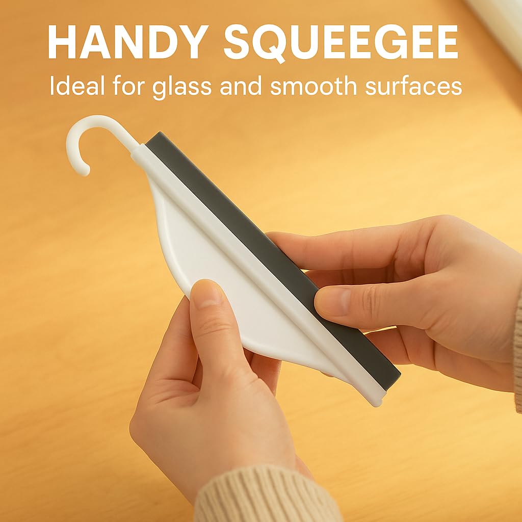 Mini Shower Squeegee for Glass Doors - Small Handy Bathroom, Countertop & Window Cleaner with Rubber Blade and Hook for Tile Walls, Mirrors, Kitchen