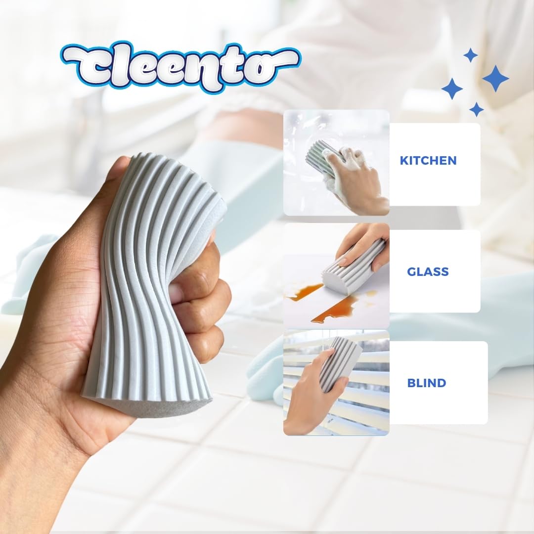 Cleento Damp Duster Cleaning Sponge, Multi-Surface Dust Cleaner Magic Eraser for Blinds, Hair, Glass, Mirrors, Car, Baseboards & Window Grooves - All