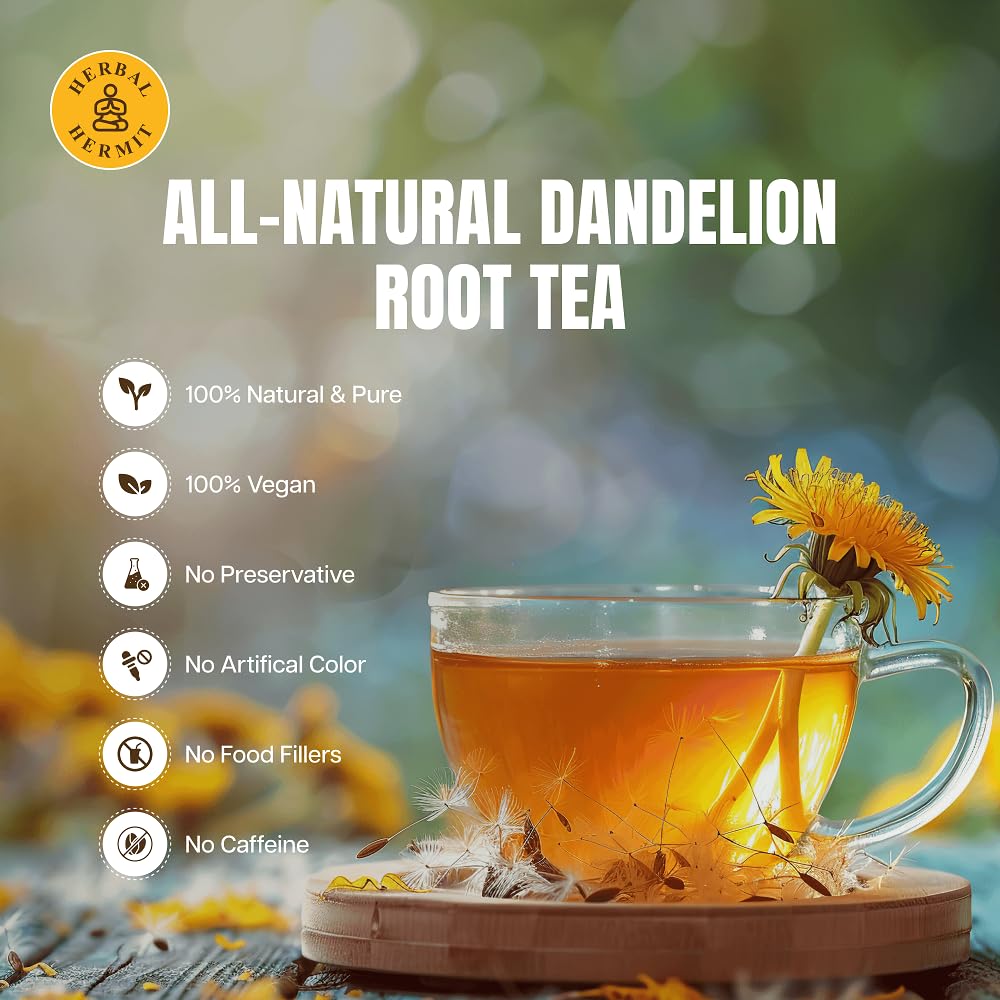 Dandelion Root Tea Bags 50 Count, Mild & Earthy Flavor Herbal Detox Tea - 100% Natural Ingredients, No Artificial Additives or Chemicals