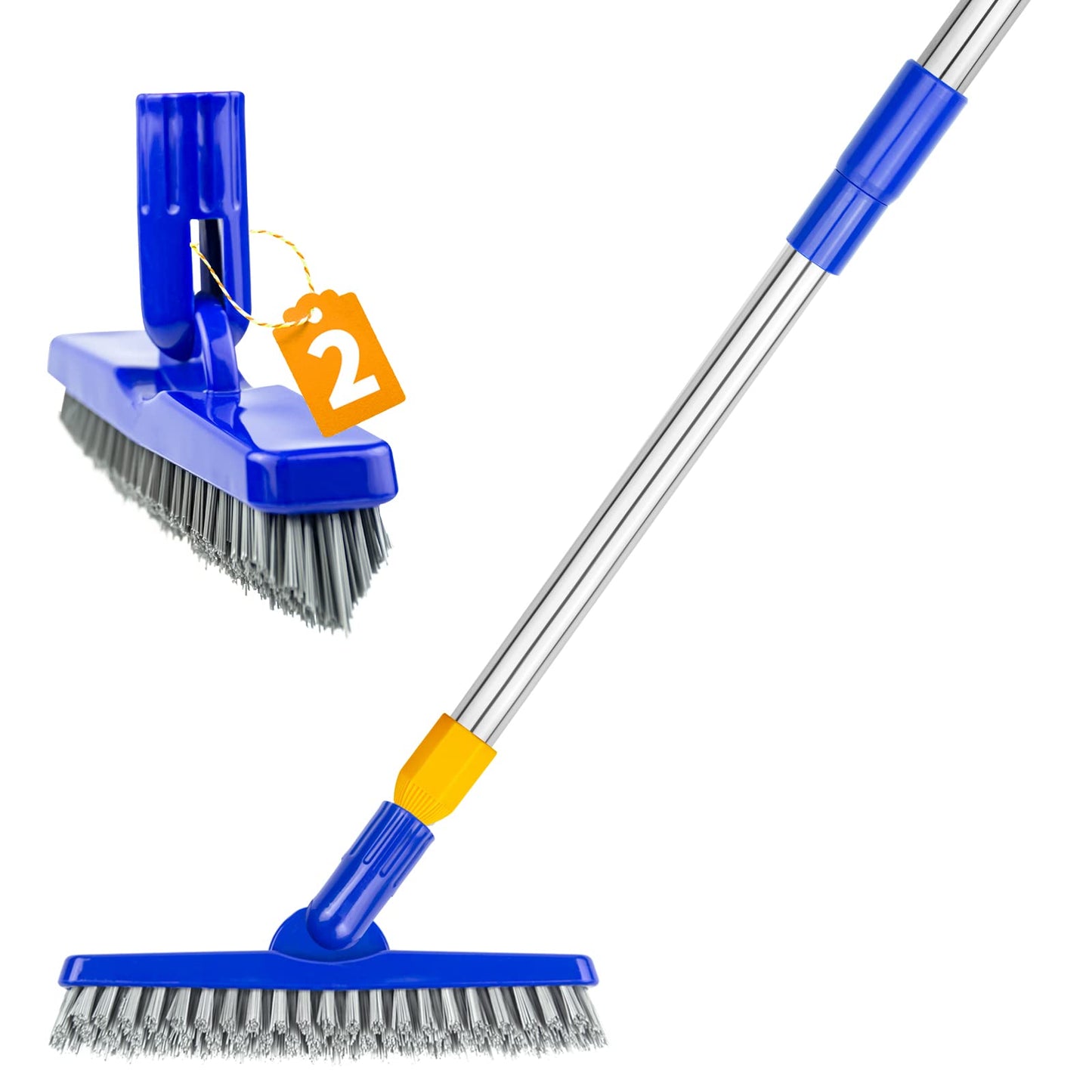 ITTAHO 2 Pack Grout Brush with Long Handle, 56.5'' Swivel Grout Cleaning Brush,V-Shape Grout Scrub Brush, Extendable Handle Grout Cleaner Brush