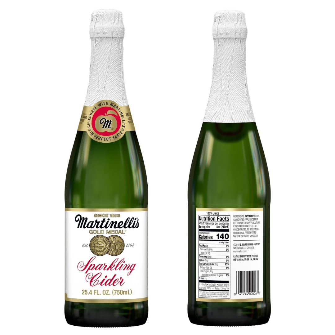 Martinelli’s Sparkling Apple Cider - Premium Non-Alcoholic Carbonated Apple Juice, 25.4 fl oz Glass Bottles, 6 Pack
