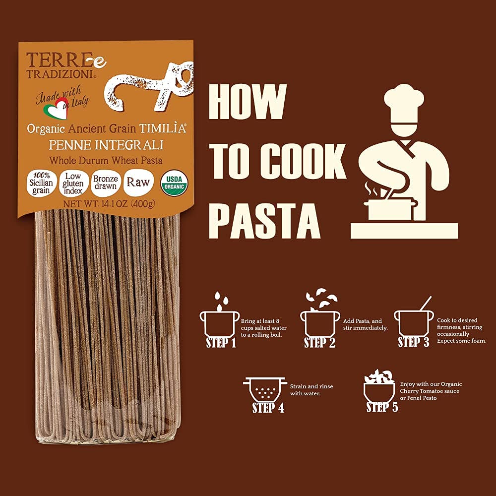 Terre e Tradizioni 3 PACKS ORGANIC ITALIAN WHOLE DURUM WHEAT SPAGHETTI PASTA - Sicilian Ancient Grain Timilia Vegan Pasta. LOW-GLUTEN INDEX, Farm