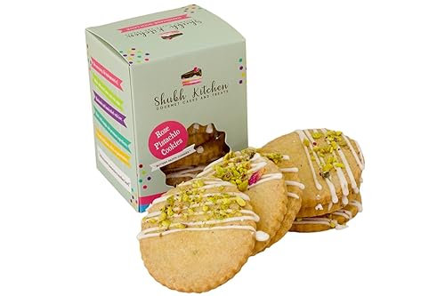 Rose Pistachio Cookies- Gourmet Indian Cookies, 100% Egg-Free & Vegetarian, Handmade with Real Butter & Pistachios, No Preservatives, Authentic