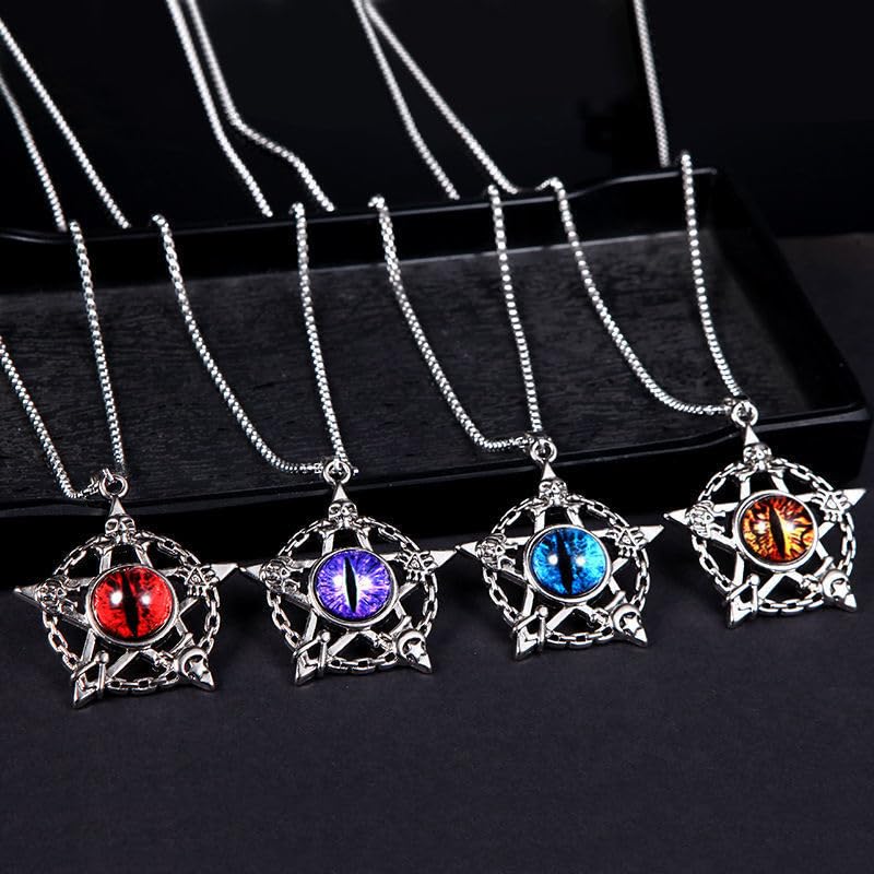 Sundry Goods 4-Piece Devil's Eye Snake Bone Chain Star Necklace, Unisex, Alloy, Hip Hop Style, Random Color, 65cm Chain Length