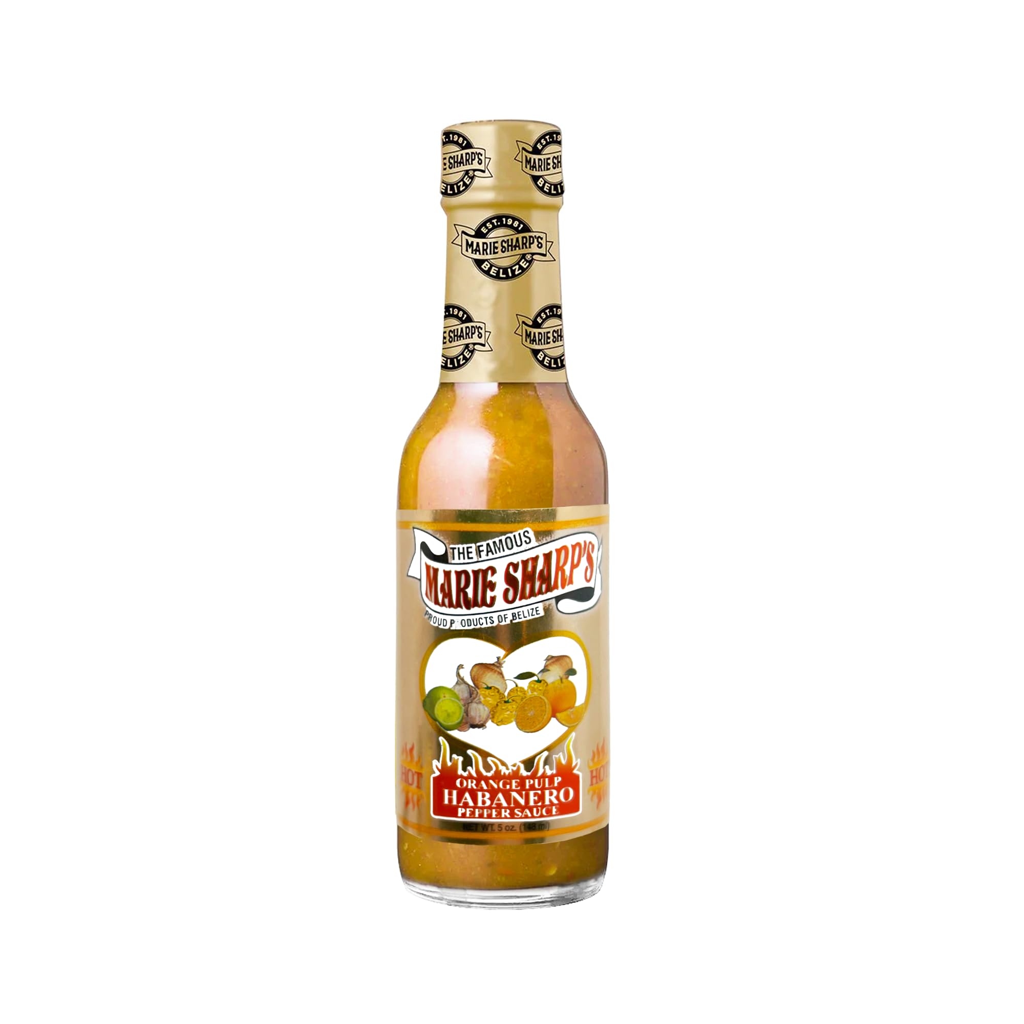 Marie Sharp’s Tropical Orange Habanero Pepper Sauce, 5 oz - Citrusy Belizean Hot Sauce with Fresh Orange & Habanero - All-Natural, Gluten-Free