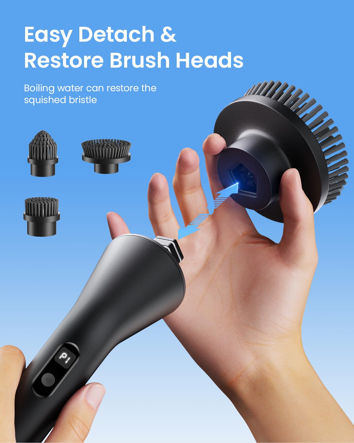 Leebein Electric Spin Scrubber, Cordless Bathroom Cleaning Brush with 7 Brush Heads, IPX7 Waterproof, 2 Speed Settings, Extendable Handle