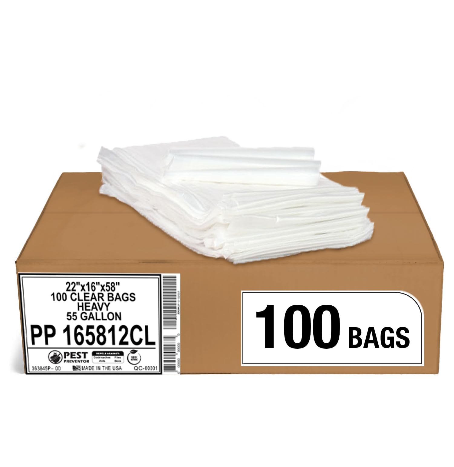 Aluf Plastics 55-60 Gallon Clear Trash Bags - (Huge 100 Pack) - 38" x 58" - 1.2 MIL - Heavy Duty Industrial Liners Clear Garbage Bags for Recycling