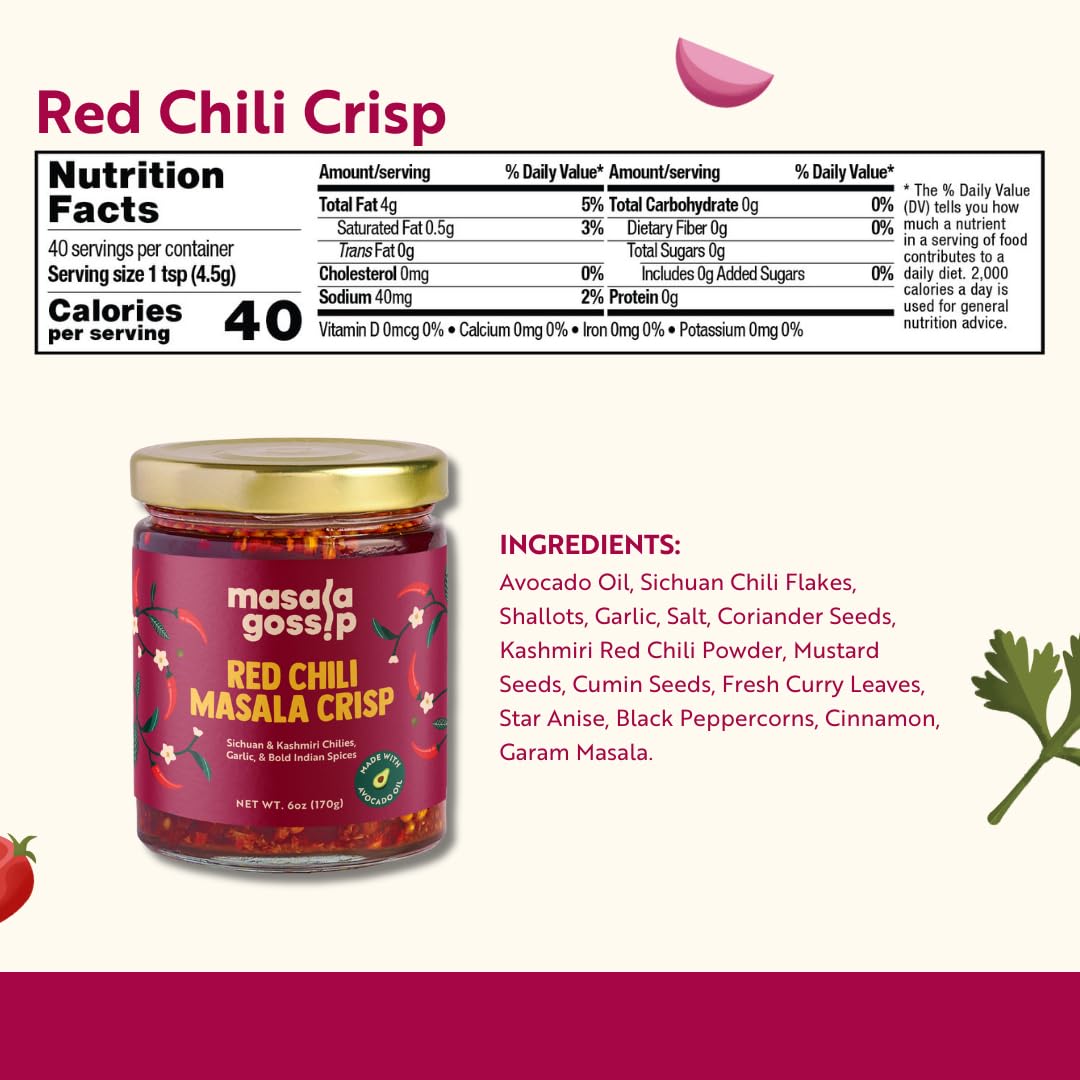 Masala Gossip Chili Crisp Bundle - Red & Green Crunchy Chili Oil with Garlic, Sichuan Flakes & Indian Spices - Savory Hot Sauce - Drizzle on Noodles