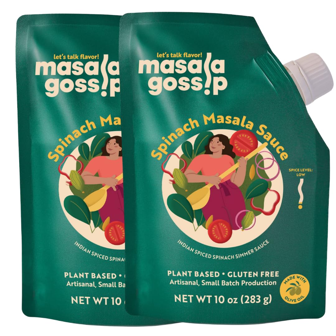 Masala Gossip Spinach Masala Simmer Sauce 10 oz - Authentic Indian Curry Sauce - Plant-Based, Gluten-Free, Seed Oil Free, No Artificial Preservatives