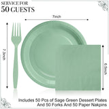 CENLBJ Sage Green Paper Plates Party Decorations, Include 7’’ Disposable Sage Green Paper Dessert Plate and Napkins Forks Party Supplies for Birthday