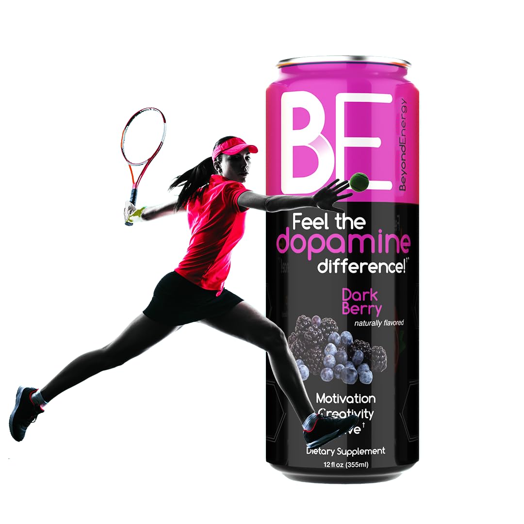 Beyond Energy - 12 Pack - Dark Berry Herbal Energy Drink, Naturally Sourced L-Dopa with Mucuna Pruriens, Aminos, Antioxidants, 200mg Caffeine - (Dark