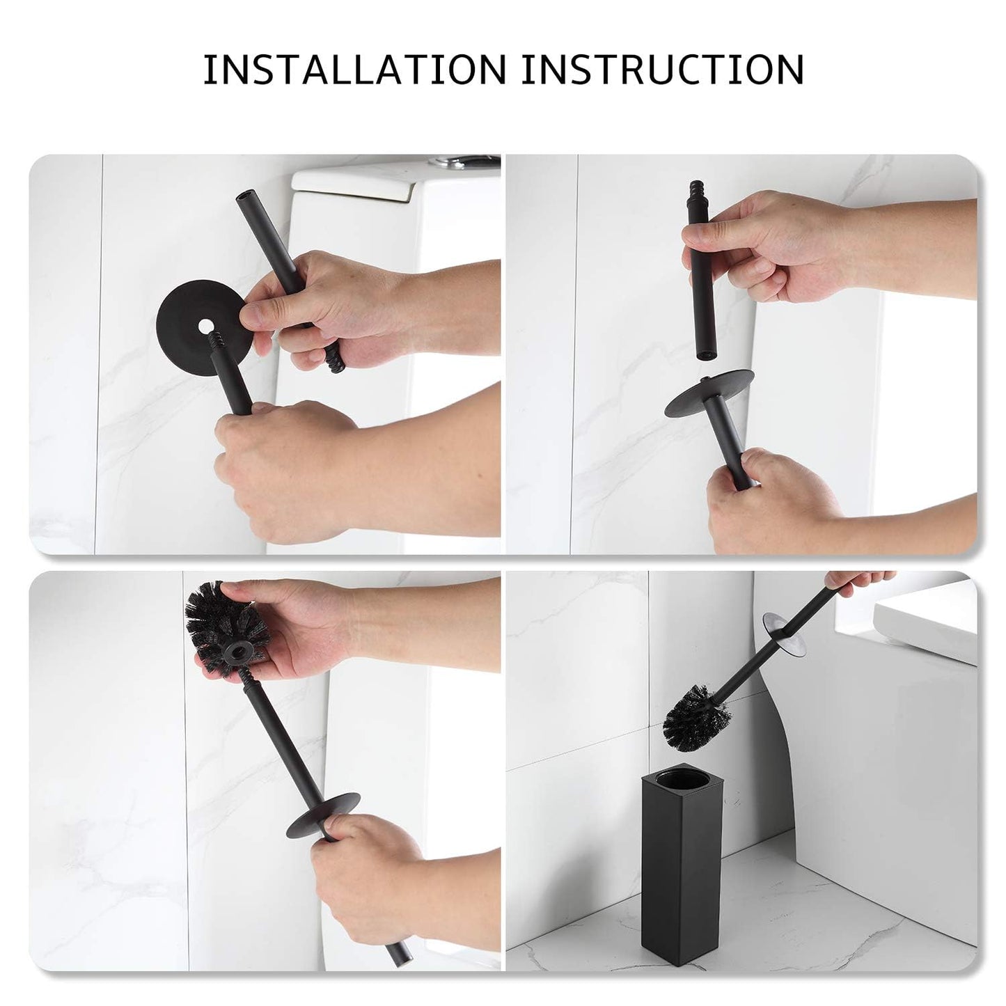 BGL Toilet Brush and Holder Set, Matte Black Freestanding for Bathroom Storage and Organization, Square Design Sturdy and Space Saving