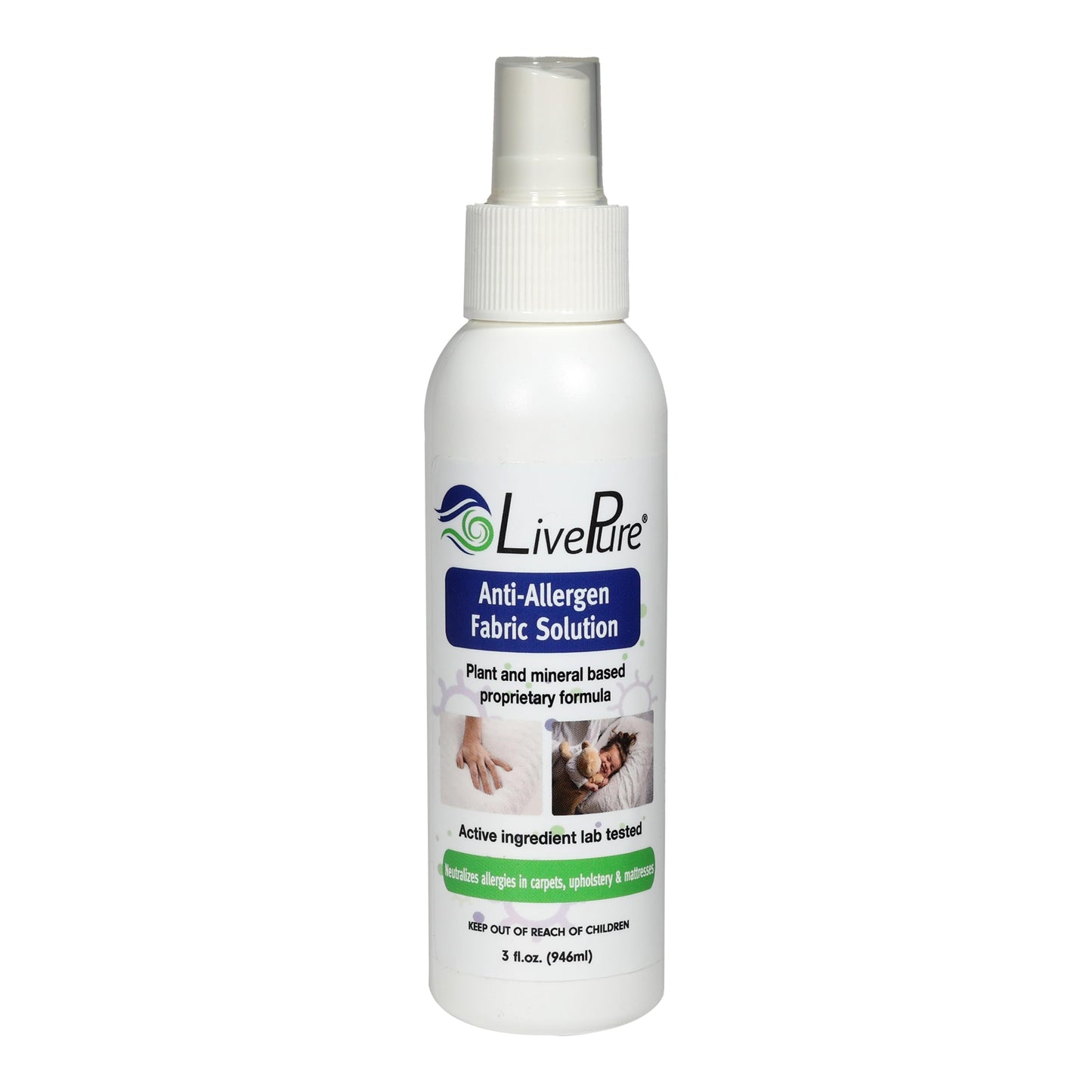 LivePure Anti-Allergen 3 OZ Fabric Spray for Household Surfaces. Plant-Based Allergy Spray for Dust Mites and Pet Dander. Fragrance Free - 5 Pack