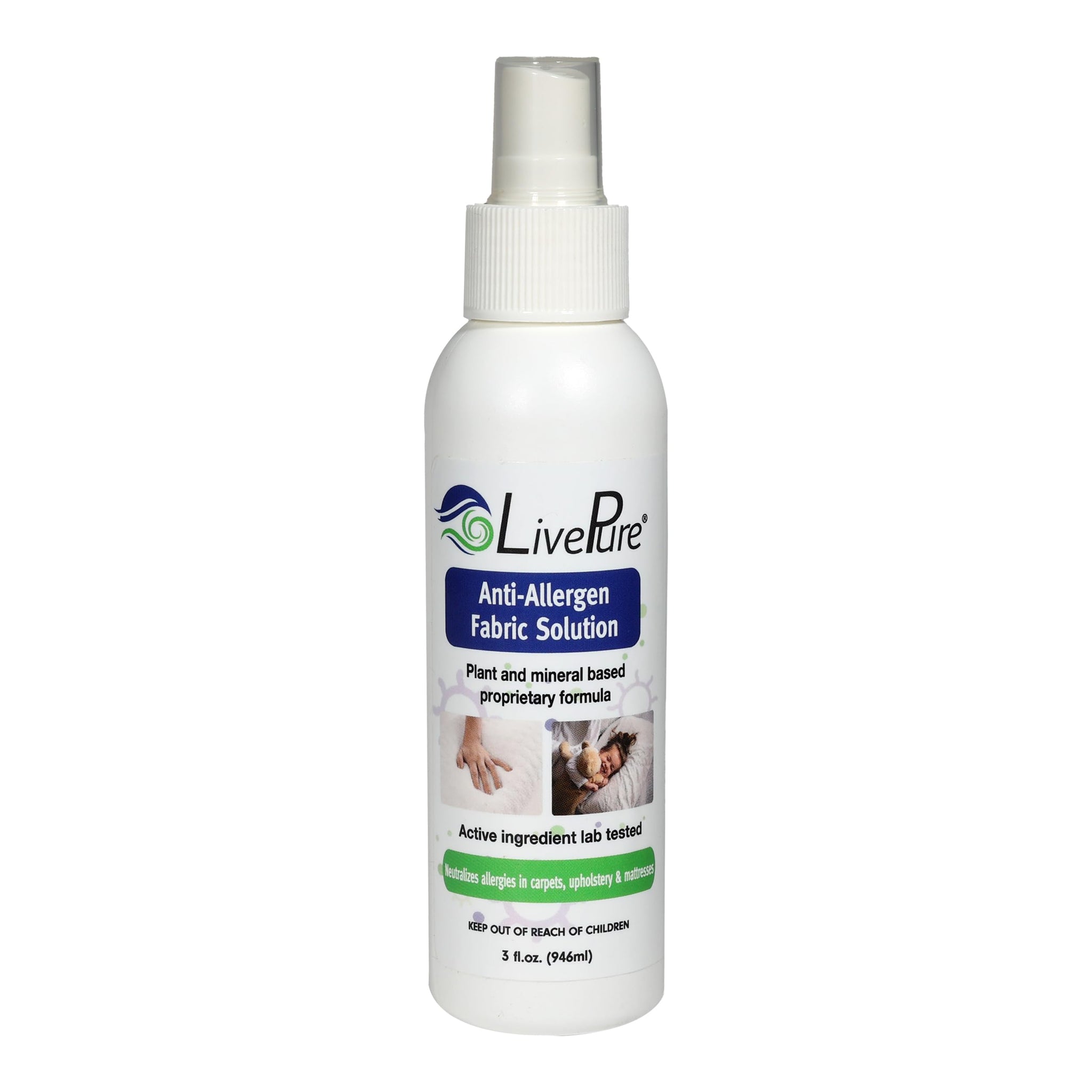 LivePure Anti-Allergen 3 OZ Fabric Spray for Household Surfaces. Plant-Based Allergy Spray for Dust Mites and Pet Dander. Fragrance Free - 5 Pack