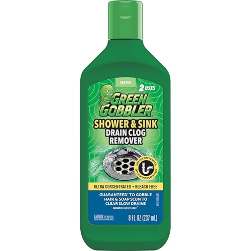 Green Gobbler Ultra Concentrated Drain Clog Remover & Cleaner | Powerful Hair, Grease & Soap Dissolver for Bathroom, Kitchen, Shower, Sink & Toilet |