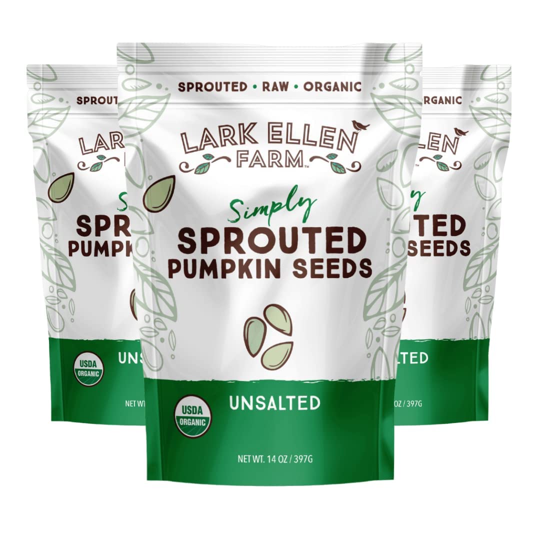 Lark Ellen Farm Sprouted Organic Pumpkin Seeds - Raw, Unsalted, Air-Dried Pepitas for Snacking, Salads, Trail Mix - USDA Organic, Non-GMO, Vegan