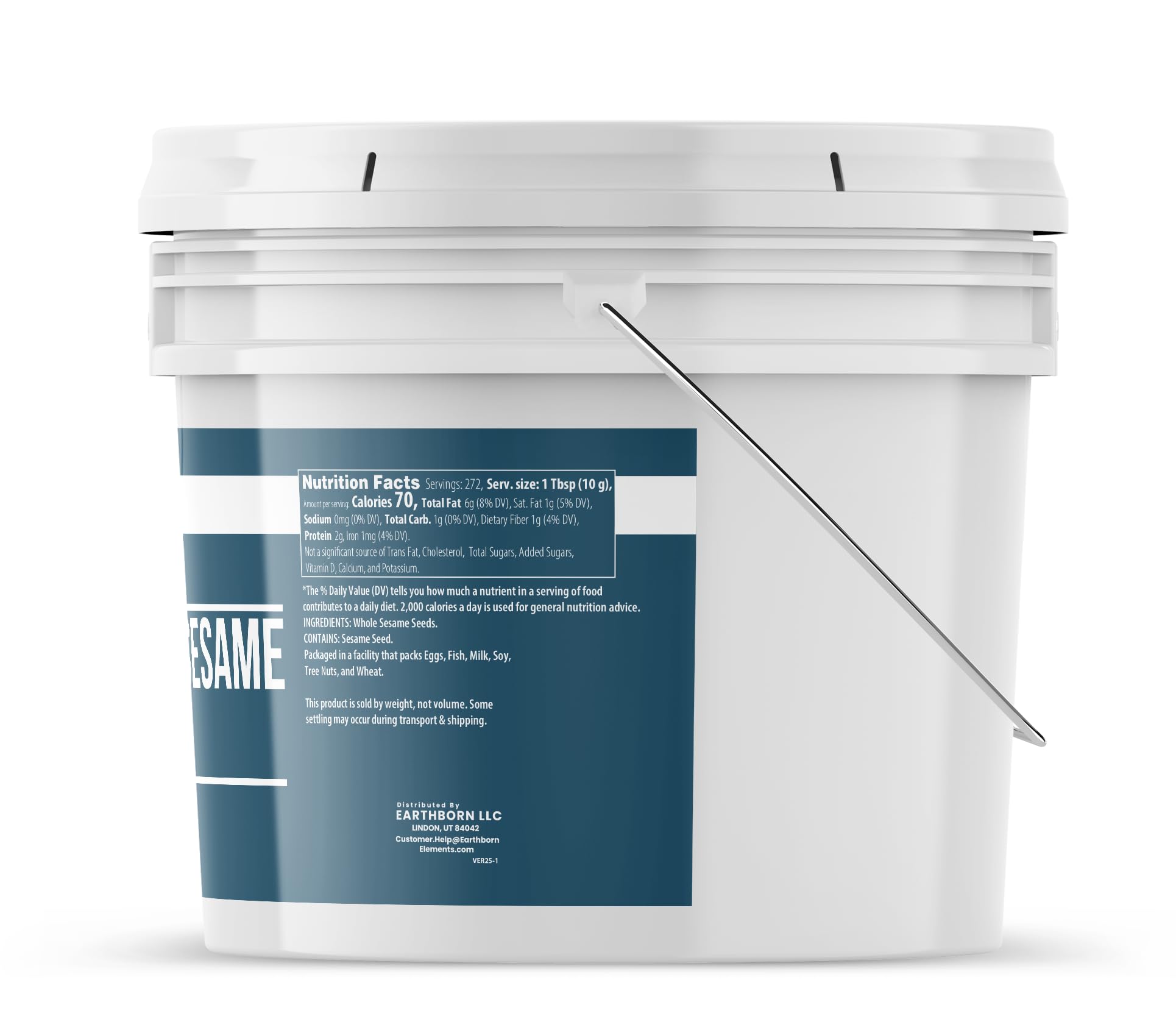 Earthborn Elements Whole Sesame Seeds (1 Gallon Bucket), Raw, Pure & Unhulled (6 Pound)