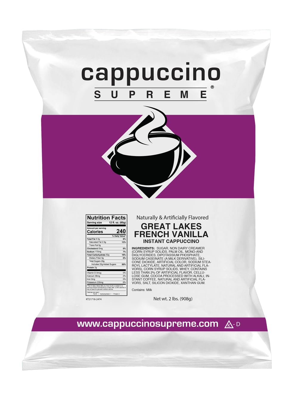 Cappuccino Supreme Great Lakes French Vanilla 2 lb bag Instant Cappuccino Mix