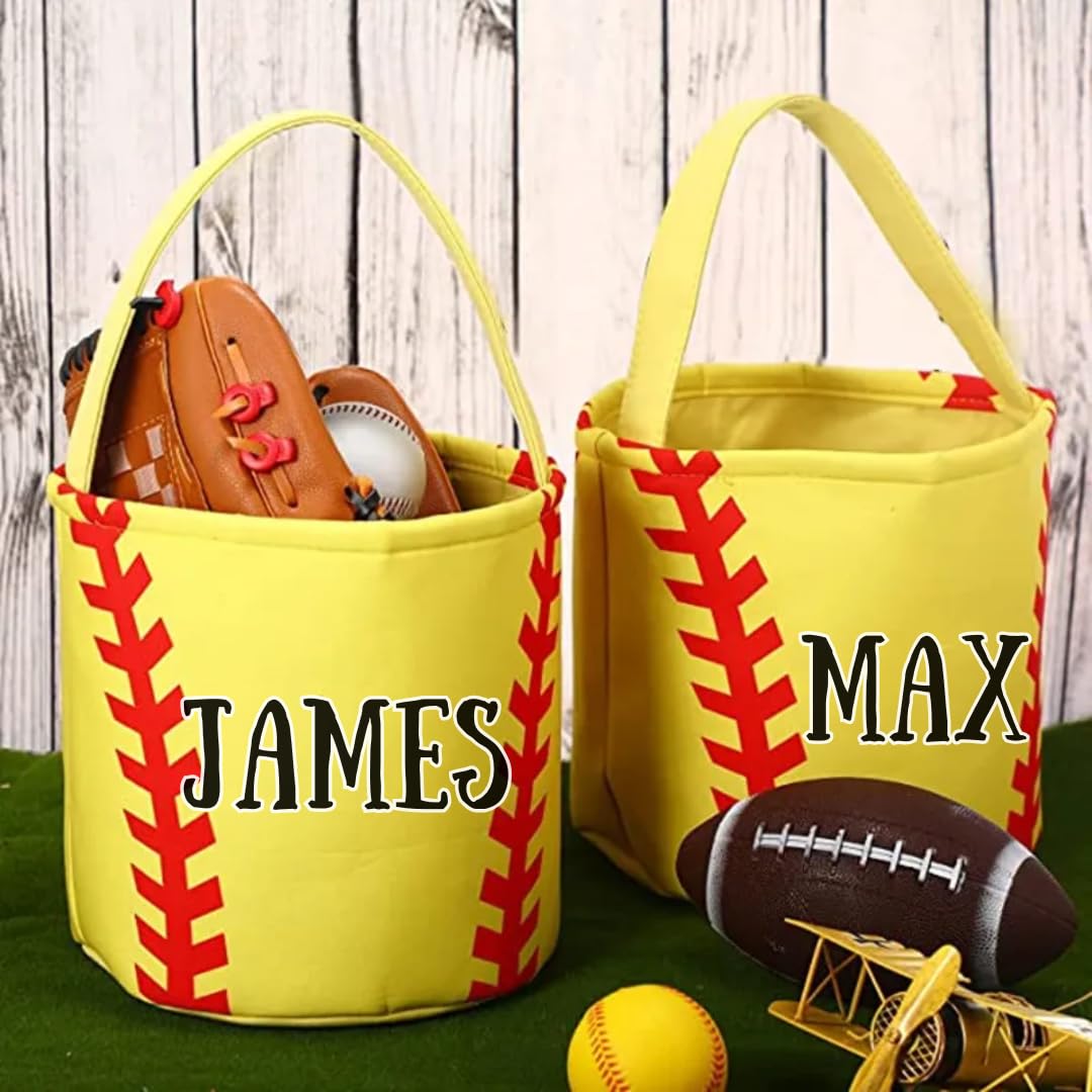 Softball Easter Basket - Personalized Sports Easter Basket, Custom Name Canvas Softball Basket for Easter Halloween, Personalized Gift for Softball