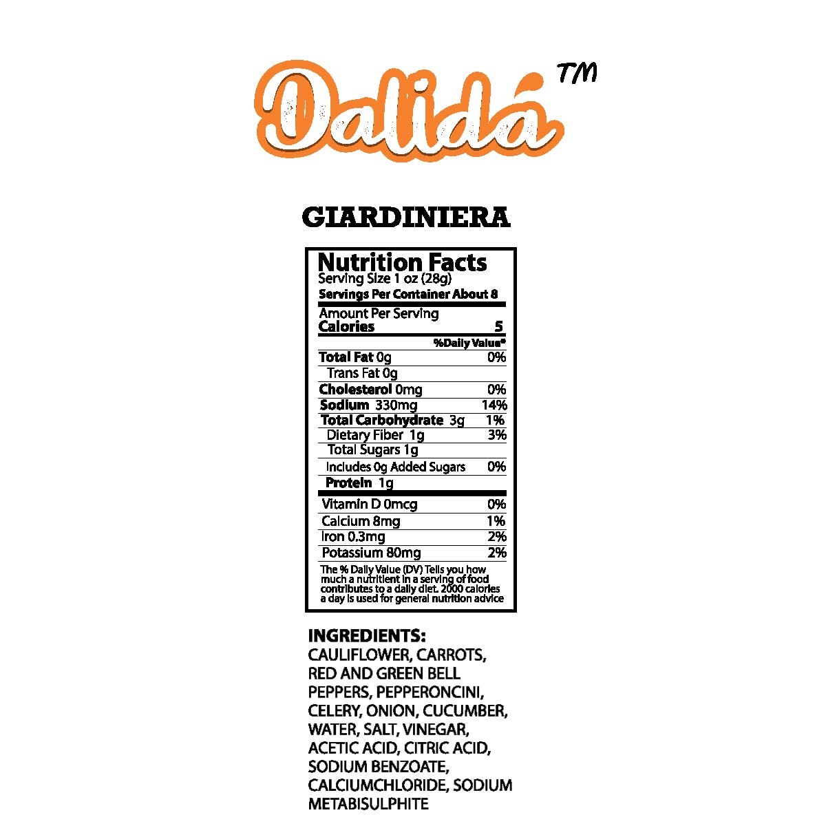 Dalida - Giardiniera, Pickled Vegetables, 16.9 Oz (Pack of 1)