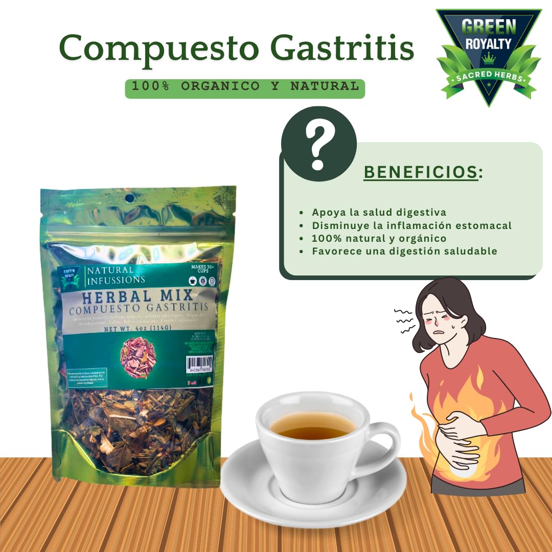 Green Royalty - Herbal Mix for Gastritis Relief | 100% Organic Digestive Support Tea Blend | Natural Ingredients | 4oz Resealable Bag | Non GMO