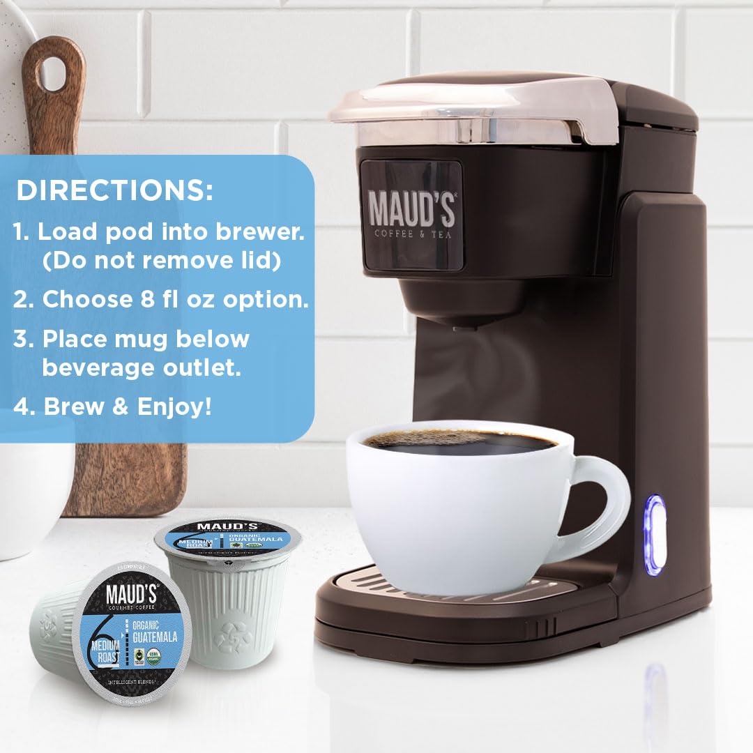 Maud's Organic Guatemalan Coffee Pods, 50 ct, Single Origin Guatemalan Medium Roast Coffee in Single Serve Pods - 100% Arabica Beans, Compatible