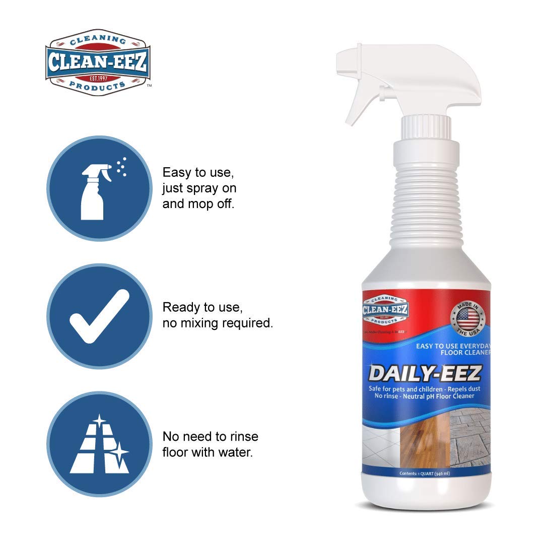 Daily Wood, Laminate, Tile, Stone Floor Cleaner from Clean-eez Streak Free Maintenance Cleaner Spray. Removes Footprints, Dirt, Spills, Repels Dust