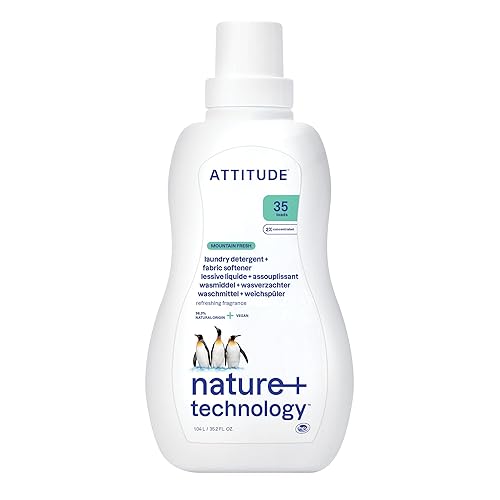 ATTITUDE 2-in-1 Laundry Detergent & Fabric Softener, Plant- & Mineral-Based, HE Compatible, Vegan, Mountain Essentials, 35 Loads, 35.5 Fl Oz