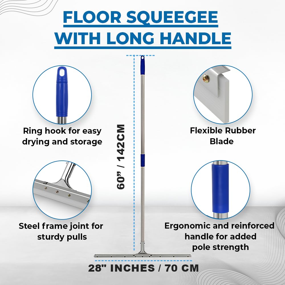 MHM AquaSlide PushPro - 28-Inch Heavy Duty Squeegee for Concrete Floors & Wet Surfaces | Industrial Rubber Blade Water Removal Tool for Garages
