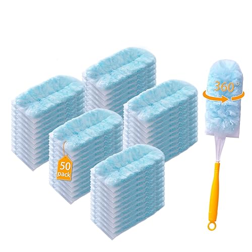 50 Count Duster Refills for Swiffer Dusters with 2 Handle, 360° Heavy Duty Duster for Swiffer Duster Refill,4X Microfibers Disposable Duster Refills