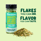 Benissimo Shallots, Scallions & Leeks Seasoning Salt Free, Vegetable & Herb Blend for Soups, Stews, Casseroles & Vegetables with Pet Shaker | 8.5