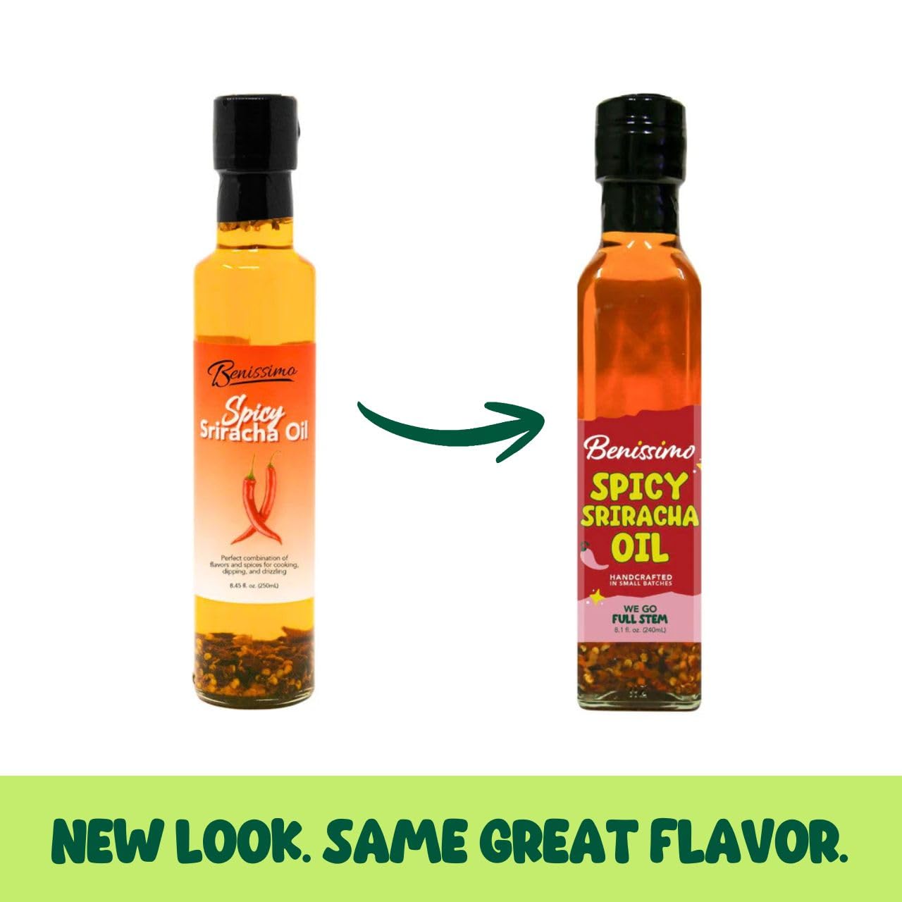 Benissimo Spicy Sriracha Infused Oil - Chili & Garlic Herb Oil, Vegan All Natural Cooking Oil for Stir Fry, Sautéing & Drizzling, Medium Heat, 8.45 fl